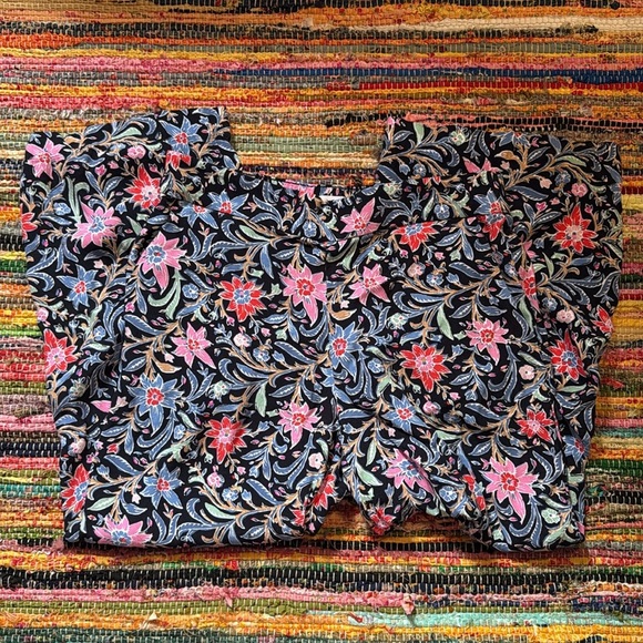 loft blue floral cropped pants 100% viscose with pockets size PS - Picture 1 of 3